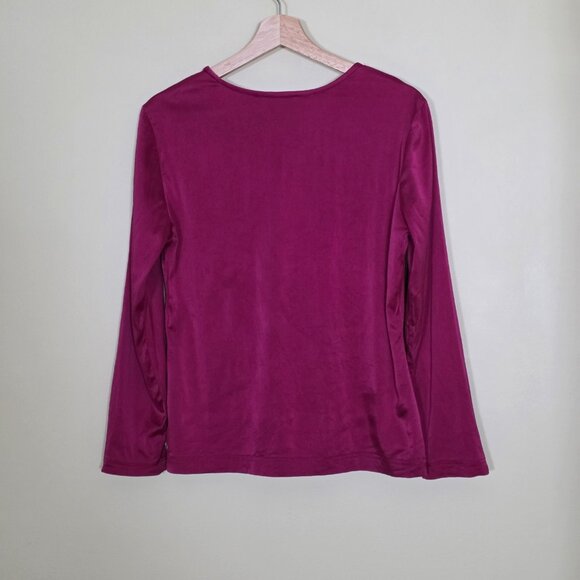 Vintage Henri Bendel Top M Women Magenta LS Round Neck Old Money Stetch Boho Y2K - Picture 13 of 13